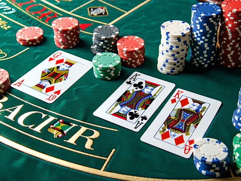 Hình ảnh bàn chơi Baccarat tại caxeng.com, với các lá bài và chip cược, thể hiện sự sang trọng và kịch tính của trò chơi.