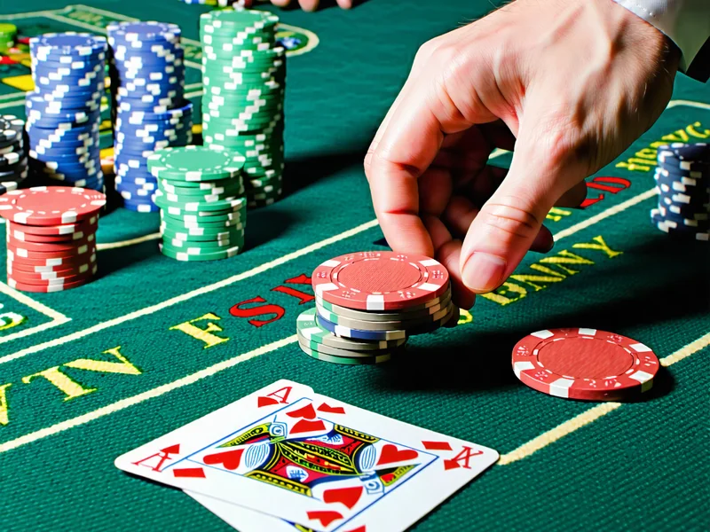 Hình ảnh bàn chơi Blackjack tại caxeng.com, với người chia bài và các lá bài được chia, tạo không khí chuyên nghiệp và chiến thuật.