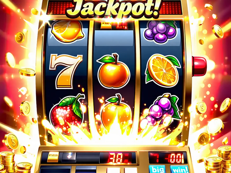 Hình ảnh máy Slots với các biểu tượng rực rỡ và vòng quay đang hoạt động, thể hiện sự phấn khích và cơ hội trúng Jackpot lớn tại caxeng.com.