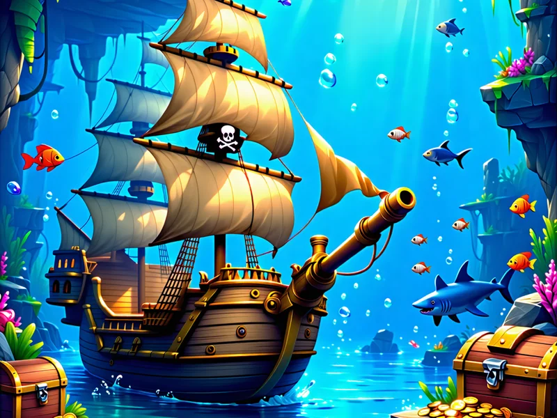 Bàn chơi game bắn cá Hải Tặc với tàu cướp biển và cá mập