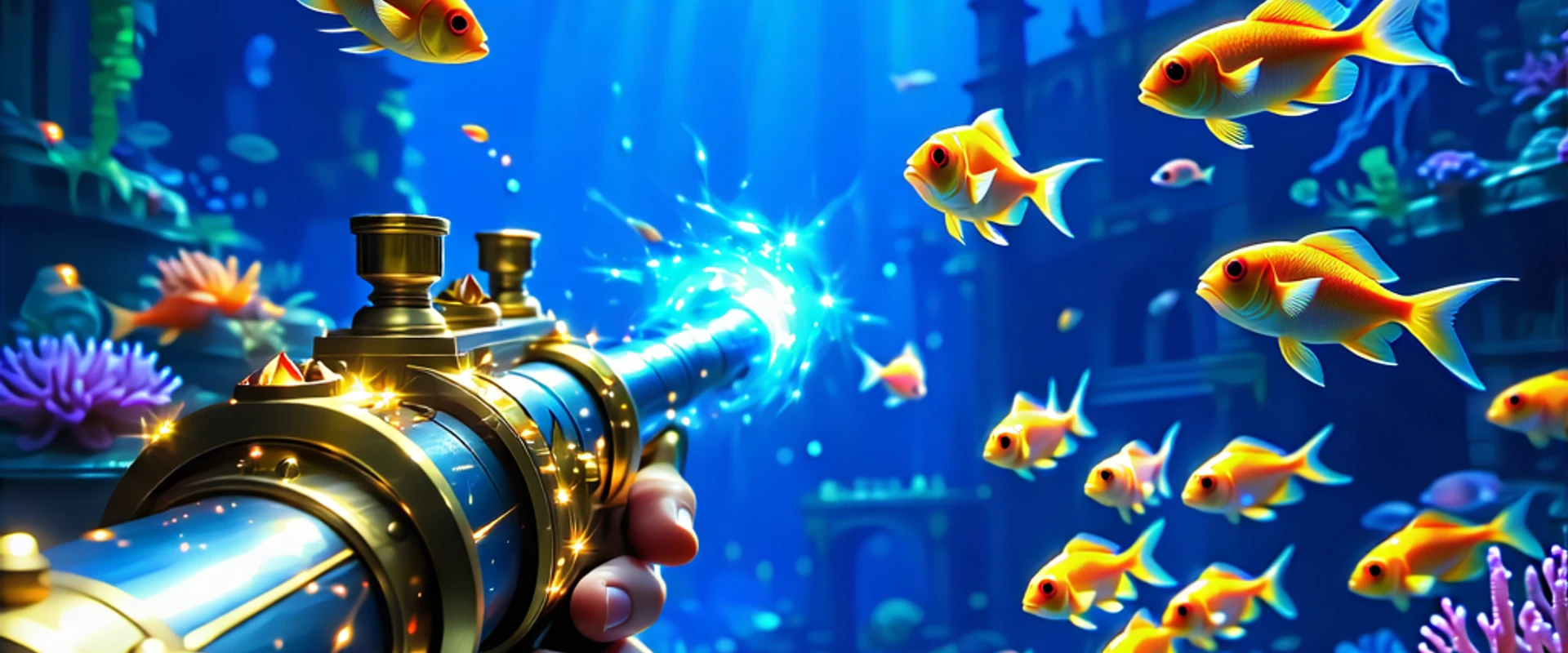 Giao diện game bắn cá đổi thưởng caxeng.com với hình ảnh sinh vật biển và kho báu