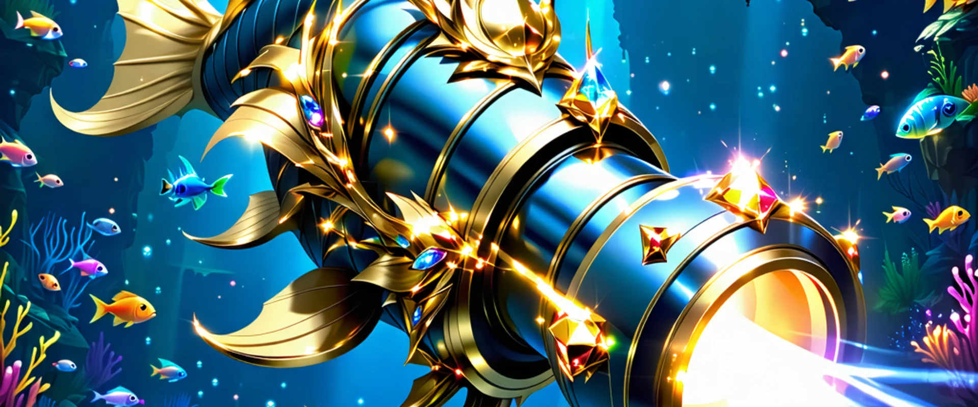 Hình ảnh chính của game bắn cá đổi thưởng tại caxeng.com, với các loại cá đầy màu sắc và hiệu ứng tiền thưởng vàng rực rỡ.