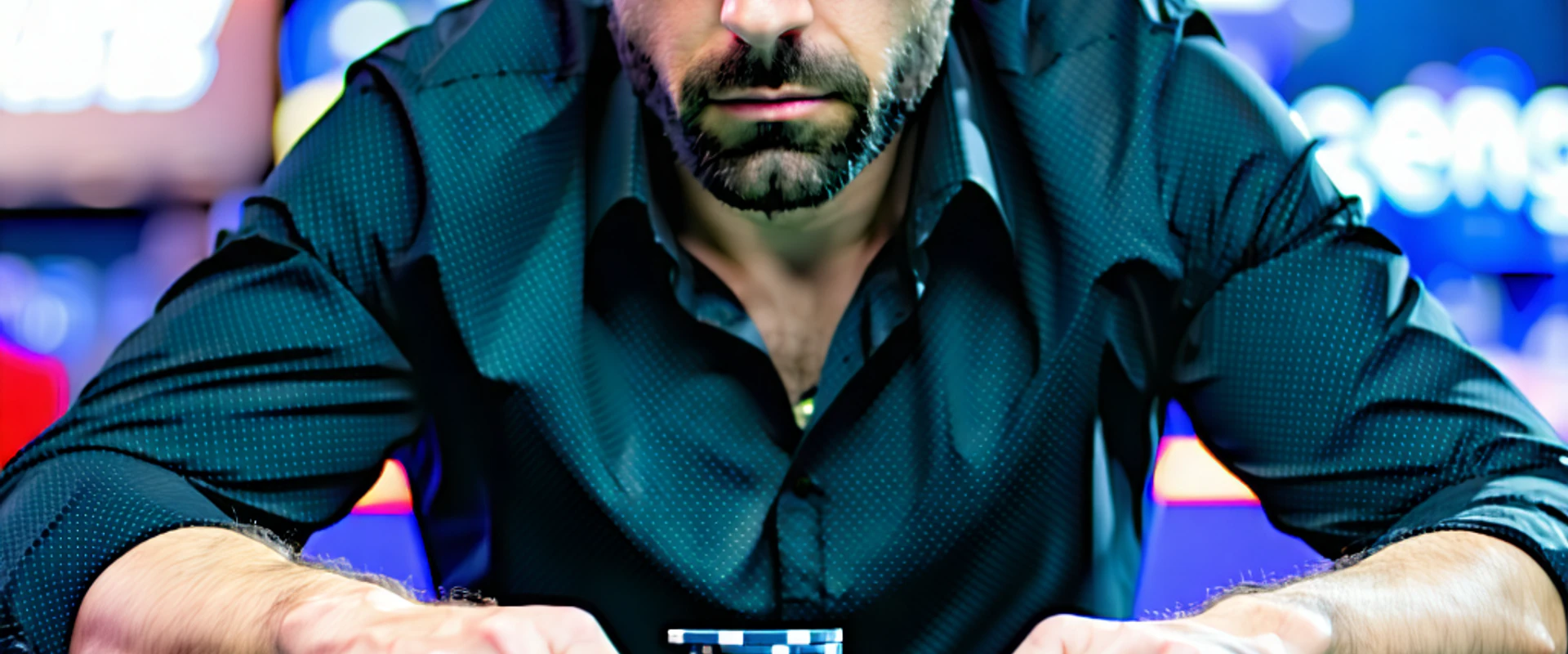 Người chơi Poker chuyên nghiệp tại caxeng.com với chip và bài, thể hiện sự tập trung và chiến lược trong môi trường cá cược trực tuyến